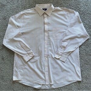 STAFFORD Men’s Travel Regular Fit Orange Checkered Button-Up Dress Shirt